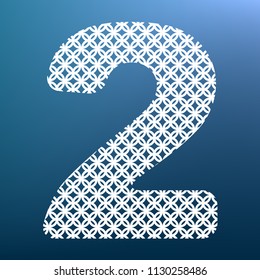 Number 2 sign design template elements. Vector. White textured icon at lapis lazuli gradient background.