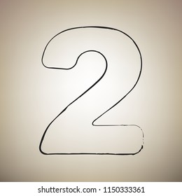 Number 2 sign design template elements. Vector. Brush drawed black icon at light brown background.