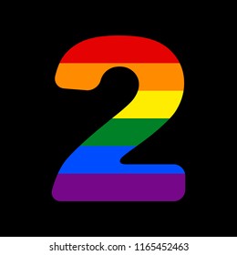 Number 2 sign design template elements. Vector. Icon with colors of LGBT flag at black background.