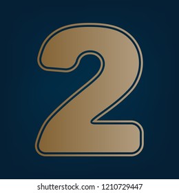 Number 2 sign design template elements. Vector. Golden icon and border at dark cyan background.