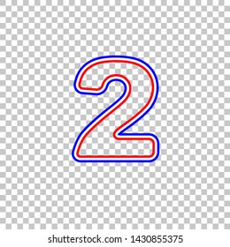 Number 2 sign design template elements. Red, white and contour icon at transparent background. Illustration.