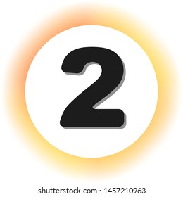Number 2 sign design template elements. Dark icon with shadow on the glowing circle button. Illustration.
