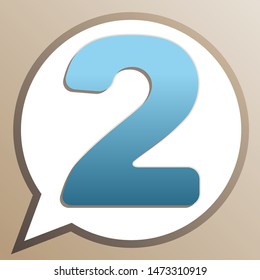 Number 2 sign design template elements. Bright cerulean icon in white speech balloon at pale taupe background. Illustration.