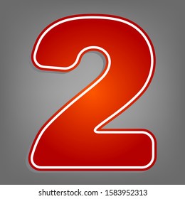 Number 2 sign design template elements. Flat red icon with linear white icon with gray shadow at grayish background. Illustration.