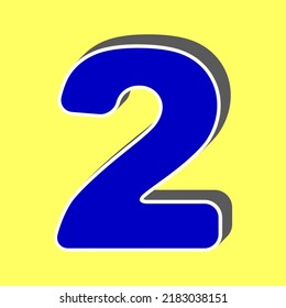 Number 2 sign design template elements. Blue Icon with white stroke in 3d at yellow Background. Illustration.