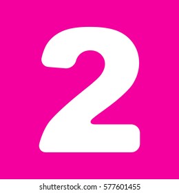 Number 2 sign design template elements. White icon at magenta background.