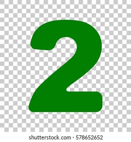 Number 2 sign design template elements. Dark green icon on transparent background.