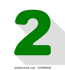 Number 2 sign design template elements. Green icon with flat style shadow path.