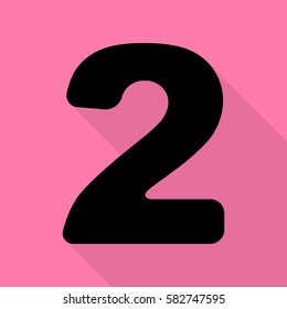 Number 2 sign design template elements. Black icon with flat style shadow path on pink background.