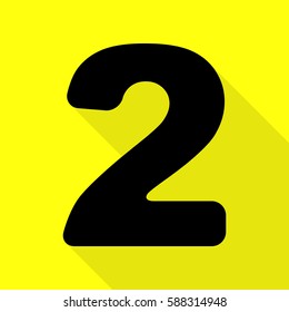 Number 2 sign design template elements. Black icon with flat style shadow path on yellow background.