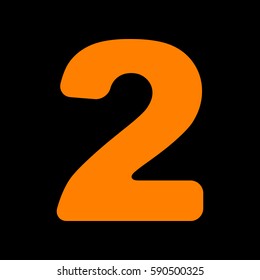 Number 2 sign design template elements. Orange icon on black background.