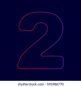Number 2 sign design template elements. Vector. Line icon with gradient from red to violet colors on dark blue background.