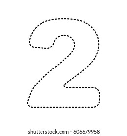 Number 2 sign design template elements. Vector. Black dashed icon on white background. Isolated.