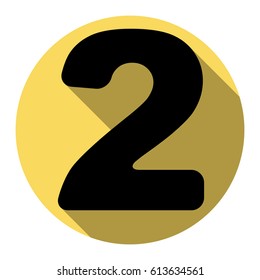 Number 2 sign design template elements. Vector. Flat black icon with flat shadow on royal yellow circle with white background. Isolated.