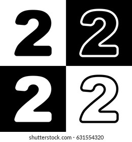 Number 2 sign design template elements. Vector. Black and white icons and line icon on chess board.