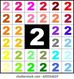 Number 2 sign design template elements. Vector. Felt-pen 33 colorful icons at white and black backgrounds. Colorfull.