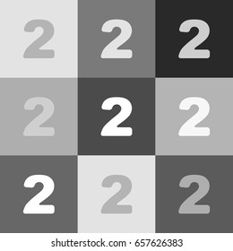 Number 2 sign design template elements. Vector. Grayscale version of Popart-style icon.