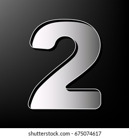 Number 2 sign design template elements. Vector. Gray 3d printed icon on black background.