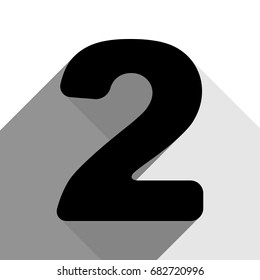 Number 2 sign design template elements. Vector. Black icon with two flat gray shadows on white background.
