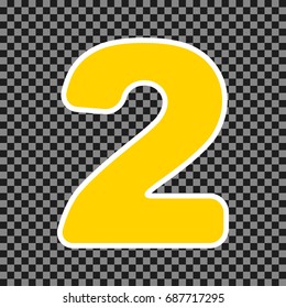 Number 2 sign design template elements. Vector. Yellow icon with white contour on dark transparent background.