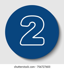Number 2 sign design template elements. Vector. White contour icon in dark cerulean circle at white background. Isolated.