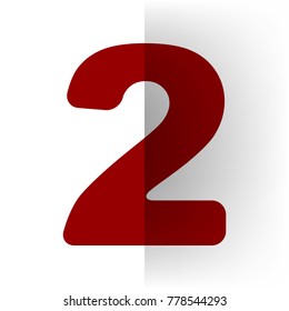 Number 2 sign design template elements. Vector.  icon on white bending paper background.