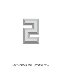 Número 2 plata, símbolo geométrico 3d vector logotipo simple