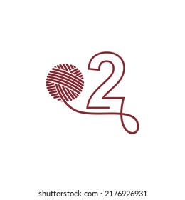 Number 2 and skein of yarn icon design illustration vector