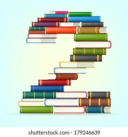 Number 2. Stacks of multi colored books vector illustration