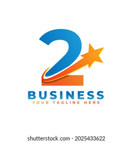 Number 2 with Star Swoosh Logo Design. Suitable for Start up, Logistic, Business Logo Template