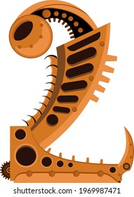 The number 2 in steampunk style. Vector illustration on a white isolated background.