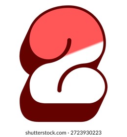 Número 2 ilustración estilizada de una forma abstracta en rojo y blanco con una forma curva distintiva y líneas en negrita.