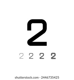 Number 2, technical digital alphabet font, including set from four of different thicknesses, vector illustration 10eps