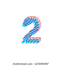 number 2 textured curved lines effect with imprint appearance