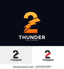 Number 2 Thunder Logo vector design. Suitable for business, initial Lightning Bolt, corporate, technology, and poster illustration symbol