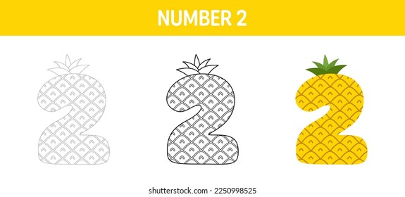 Number 2 tracing and coloring worksheet for kids