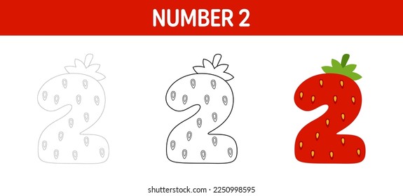 Number 2 tracing and coloring worksheet for kids