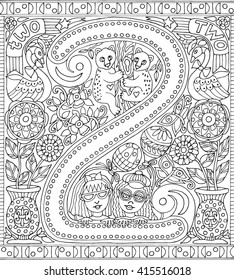 Number 2 Two Adult Coloring Book Fantasy Sheet for Relaxation Therapy