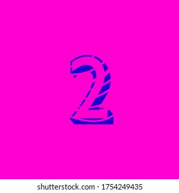 número 2 (dos) en color azul con textura de líneas curvas en fondo fuchsia