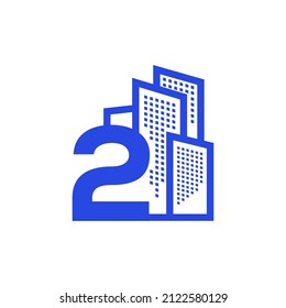 número 2 dos con inmueble inmueble diseño de logotipo inmobiliario, símbolo gráfico vectorial ilustración icono