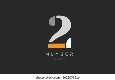 number 2 two for company logo icon design in grey orange and white colors. Usable for a logotype or business