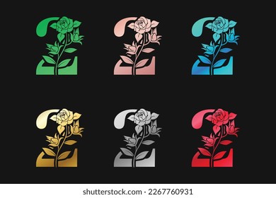 Number 2 Two With Flowers And Leaves Vector