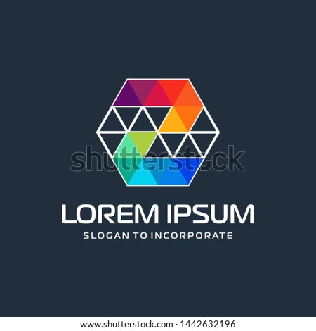Number 2 two and hexagon logo design, with colorful triangle pixel , technology digital concept - Vector
