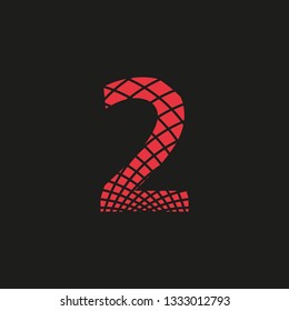 number 2 (two) icon with mesh look in red color with black background retro editable vector