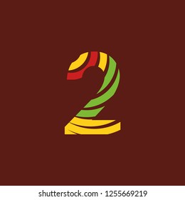 Number 2 two logo on dark background with bright colors, African culture, safari decoration