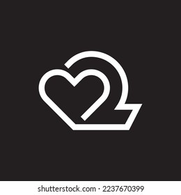 Number 2 two logo vector with love heart shape line outline