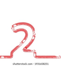 Number 2 .two . Second place. Vector Print Textured Tire Track . Design Element .Bike thread silhouette