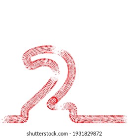 Number 2 .two . Second place. Vector Print Textured Tire Track . Design Element .Bike thread silhouette