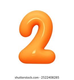 Number 2. Two Number sign orange soft color. Realistic 3d design in cartoon balloon style. Isolated on white background. vector illustration