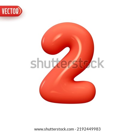 Number 2. Two Number sign red color. Realistic 3d design in cartoon balloon style. Isolated on white background. vector illustration